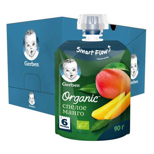 Фруктовое пюре Gerber Organic Спелое Манго с 6 мес., 16 шт. по 90 г в Детский мир