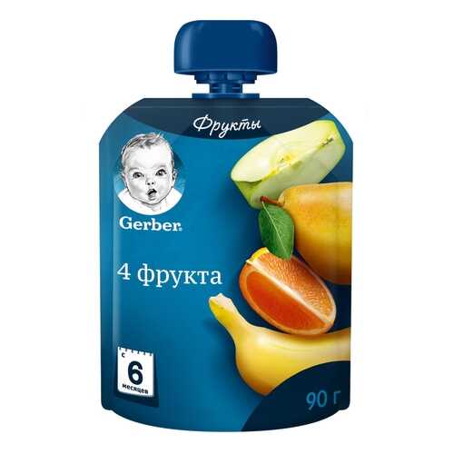 Пюре фруктовое Gerber 4 фрукта с 6 мес. 90 г в Детский мир