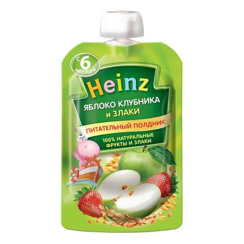 Пюре фруктовое Heinz Яблоко, клубника и злаки с 6 мес. 90 г в Детский мир