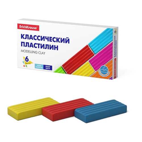 Классический пластилин ErichKrause® Basic 6 цветов, 96г (коробка) в Детский мир